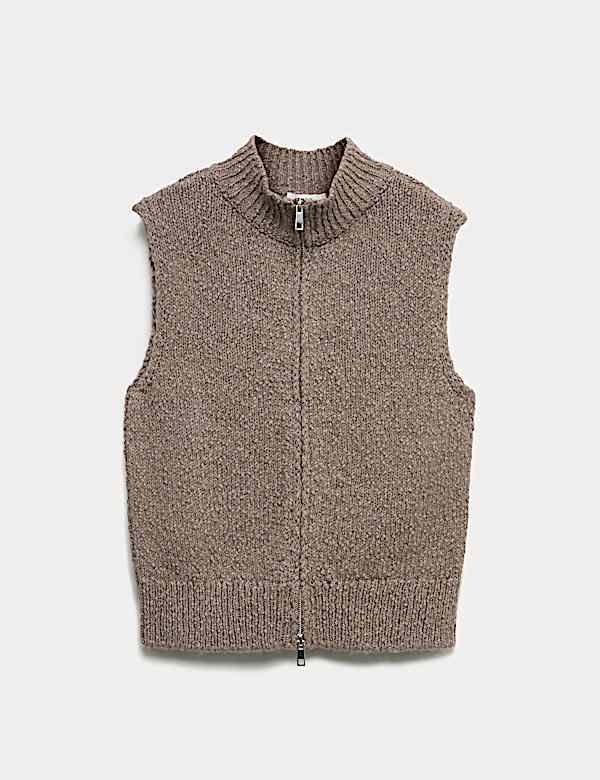 Strickweste aus reinem Baumwoll-Boucl&eacute; mit Rei&szlig;verschluss - DE