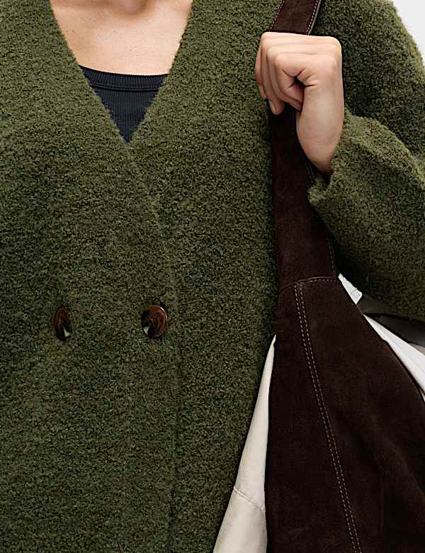 Bouclé V-Neck Button Front Cardigan with Wool - US