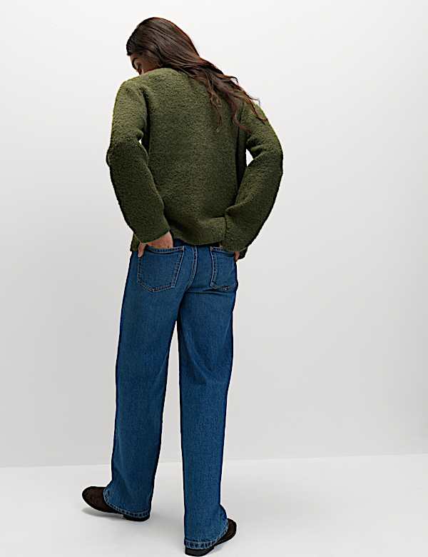 Bouclé V-Neck Button Front Cardigan with Wool - US