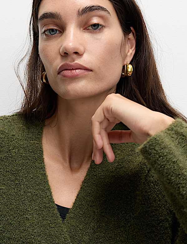 Bouclé V-Neck Button Front Cardigan with Wool - US