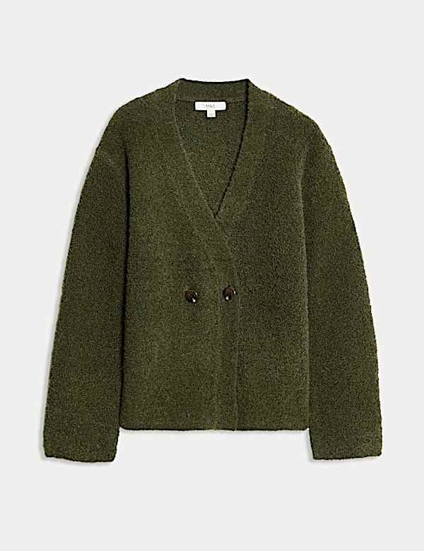 Bouclé V-Neck Button Front Cardigan with Wool - US