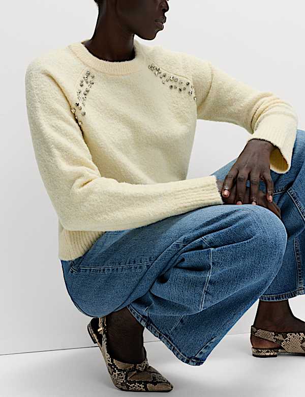 Boucle Embellished Jumper With Wool - GR
