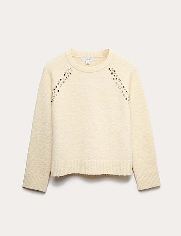 סוודר בוקלה מעוטר בשילוב צמר - IL