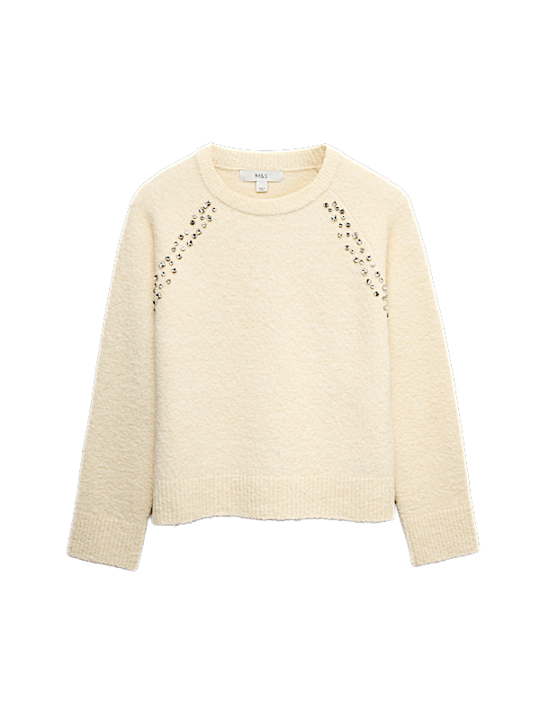 Boucle Embellished Jumper With Wool