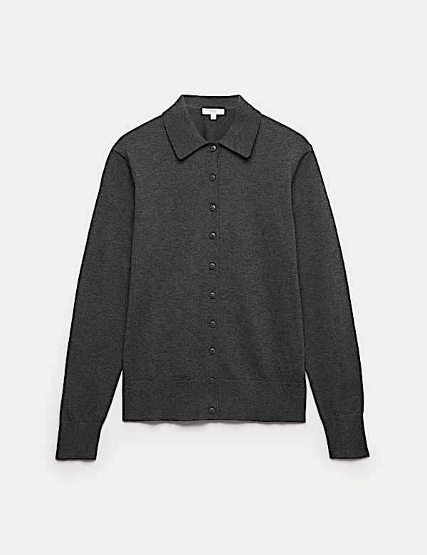 Collared Slim Fit Cardigan with Wool - VN