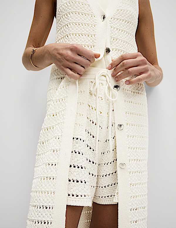 Open Stitch V-Neck Knitted Waistcoat - FI