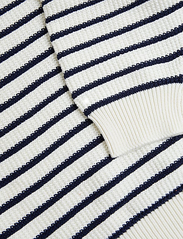 Cotton Rich Striped Puff Sleeve Knitted Top