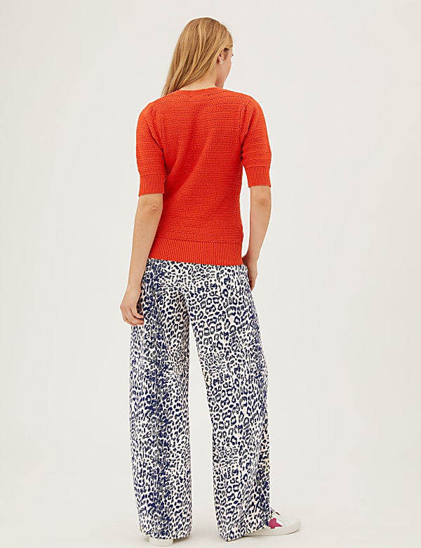 Cotton Rich Puff Sleeve Knitted Top