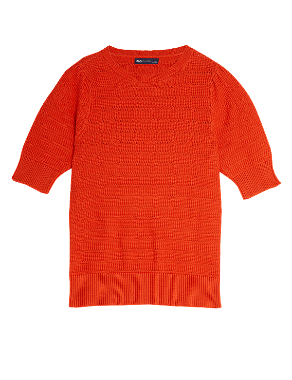 Cotton Rich Puff Sleeve Knitted Top