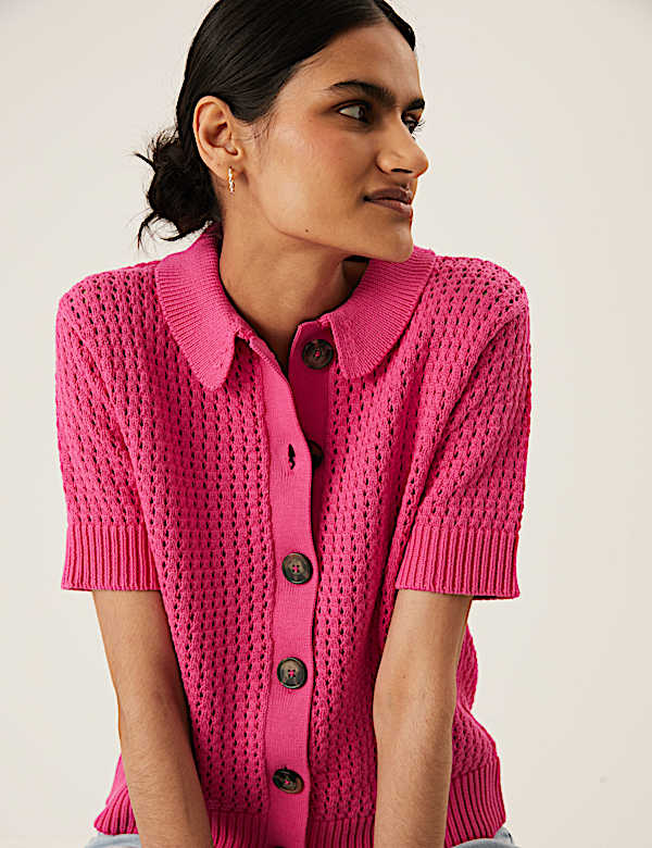 Cotton Rich Textured Collared Cardigan