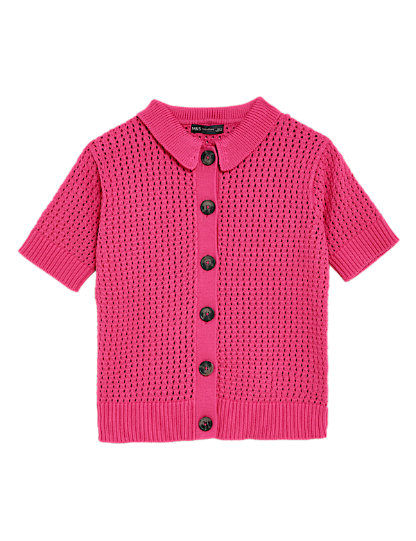 Cotton Rich Textured Collared Cardigan