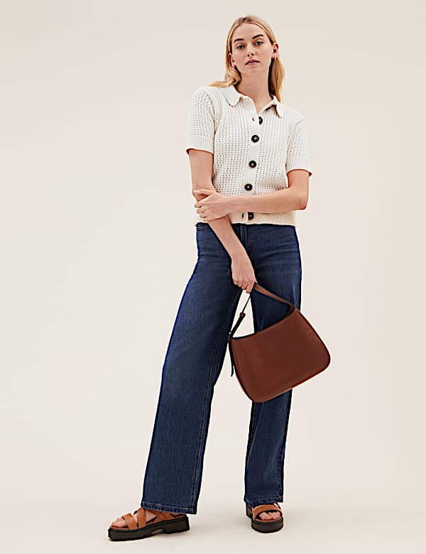 Cotton Rich Textured Collared Cardigan