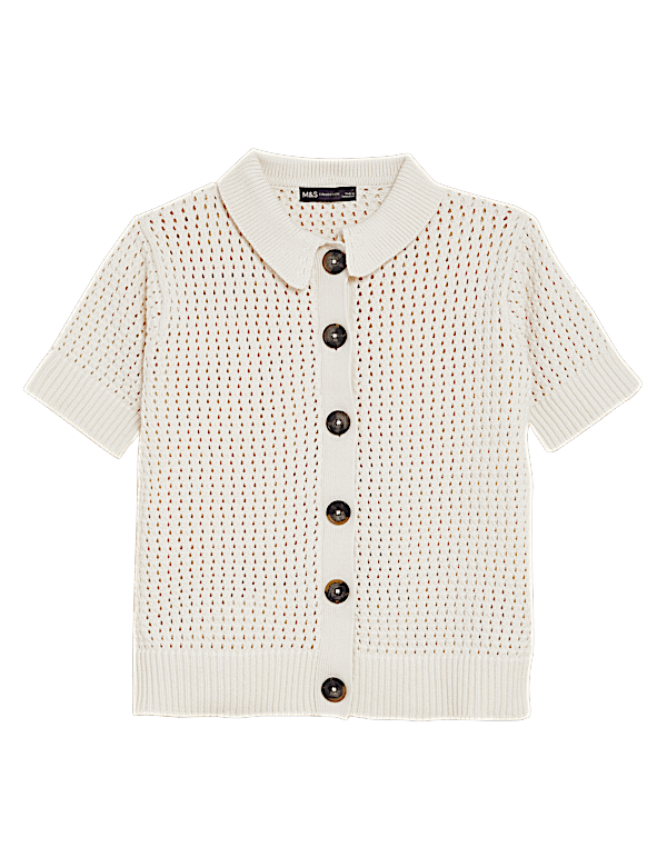 Cotton Rich Textured Collared Cardigan