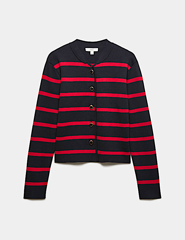 Striped Crew Neck Knitted Jacket - CH