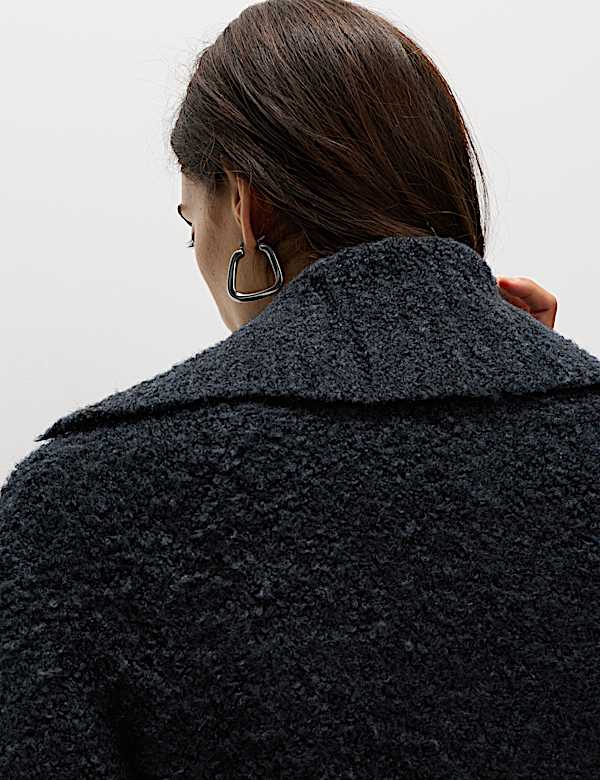 Bouclé Zip Up Collared Knitted Jacket with Wool - HR