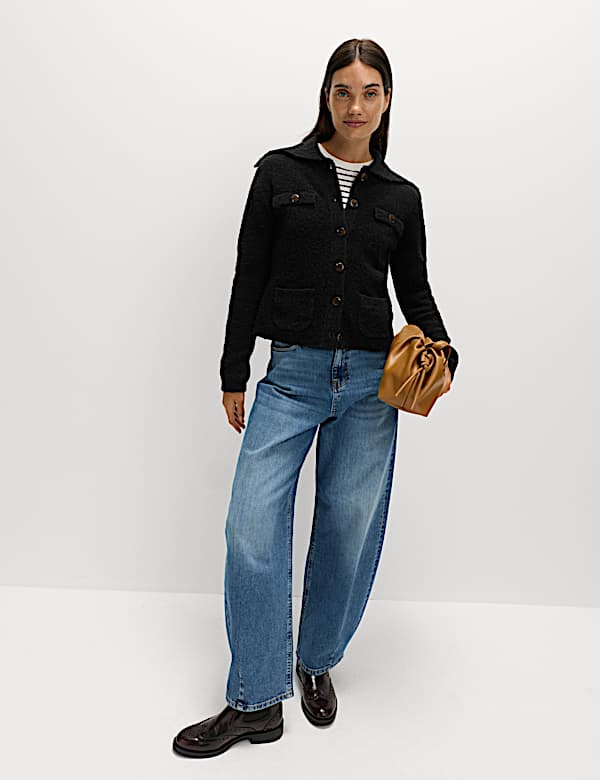 Boucle Collared Knitted Jacket with Wool - IT