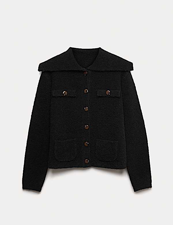 Boucle Collared Knitted Jacket with Wool - IT