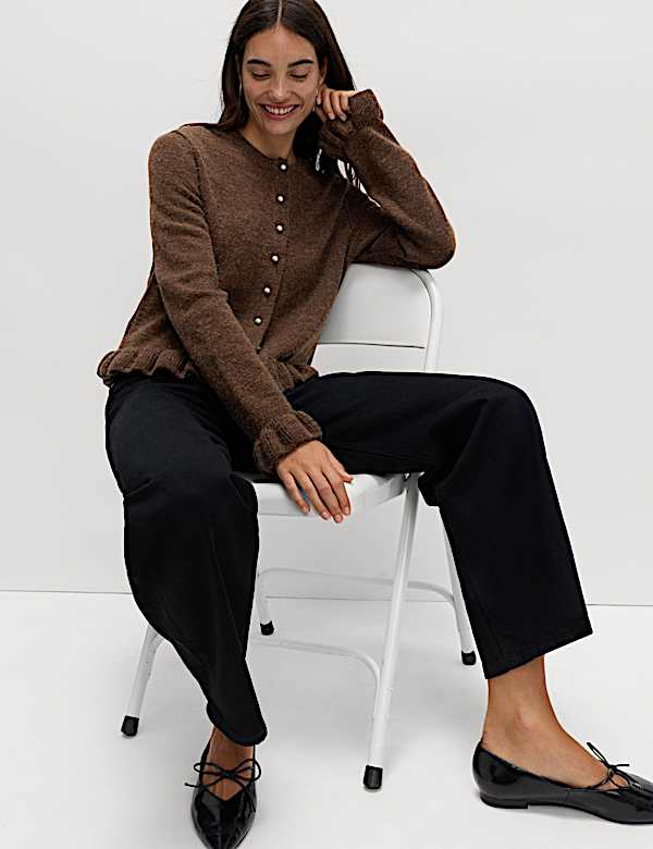 Textured Frill Detail Cardigan with Wool - NL