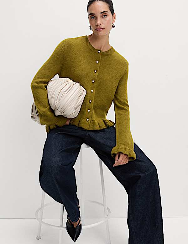 Textured Frill Detail Cardigan with Wool - NL