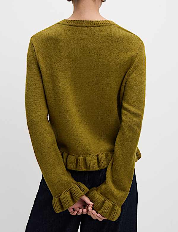 Cárdigan de lana texturizado con detalle de volantes - US