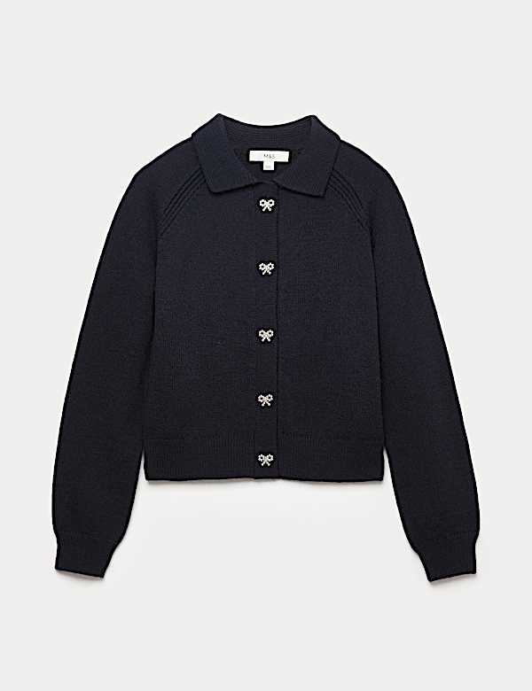 Cardigan en laine avec encolure et décoration - BE