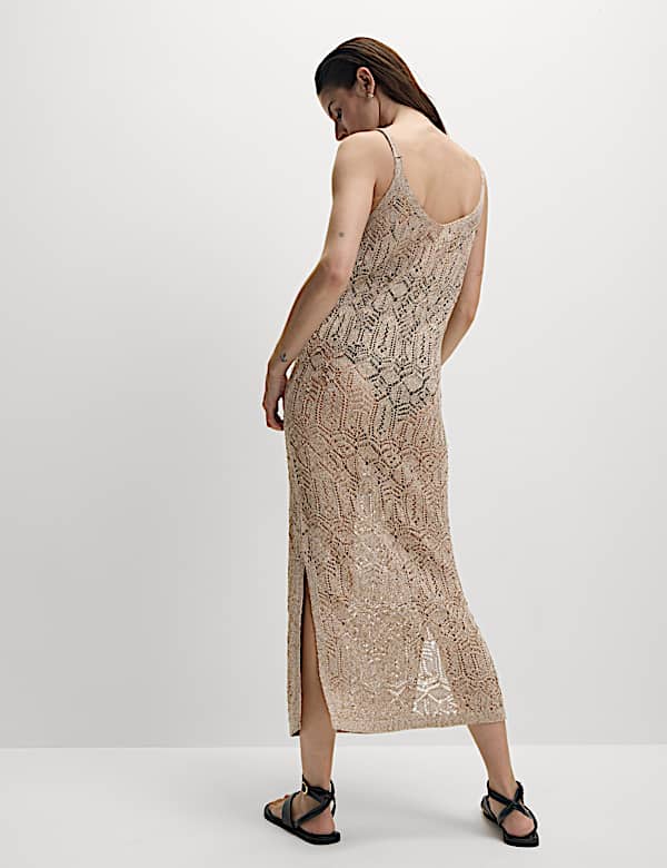 Gaun Midi rajutan Pointelle Logam - ID