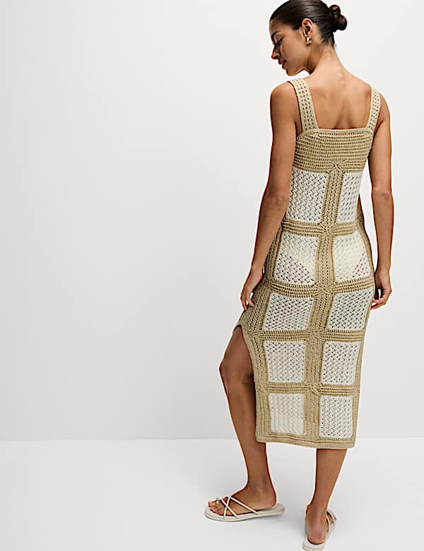 Cotton Rich Metallic Square Neck Midi Dress