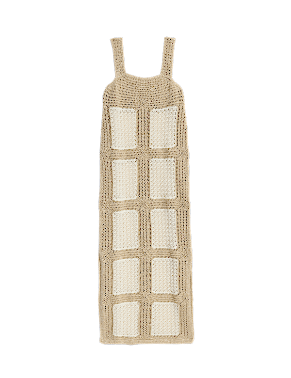 Cotton Rich Metallic Square Neck Midi Dress