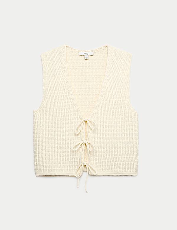 Cotton Rich Textured Tie Front Waistcoat - CH