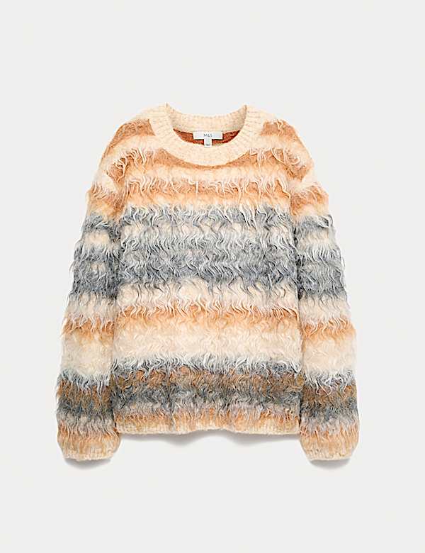 Striped Crew Neck Relaxed Jumper with Wool - CA
