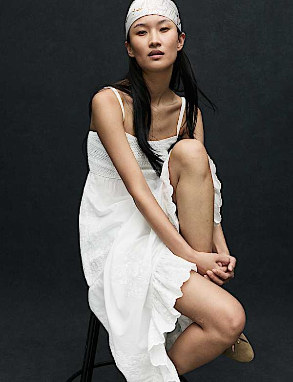 שמלת מידקסי סרוגה מתערובת כותנה עם מלמלה - IL