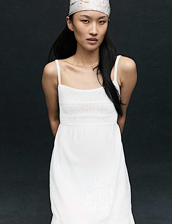 שמלת מידקסי סרוגה מתערובת כותנה עם מלמלה - IL