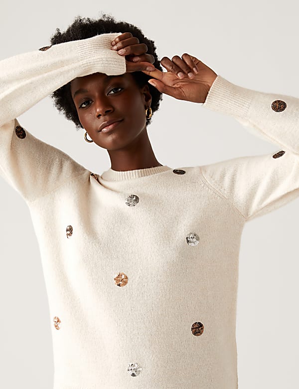 Sequin Polka Dot Crew Neck Relaxed Jumper