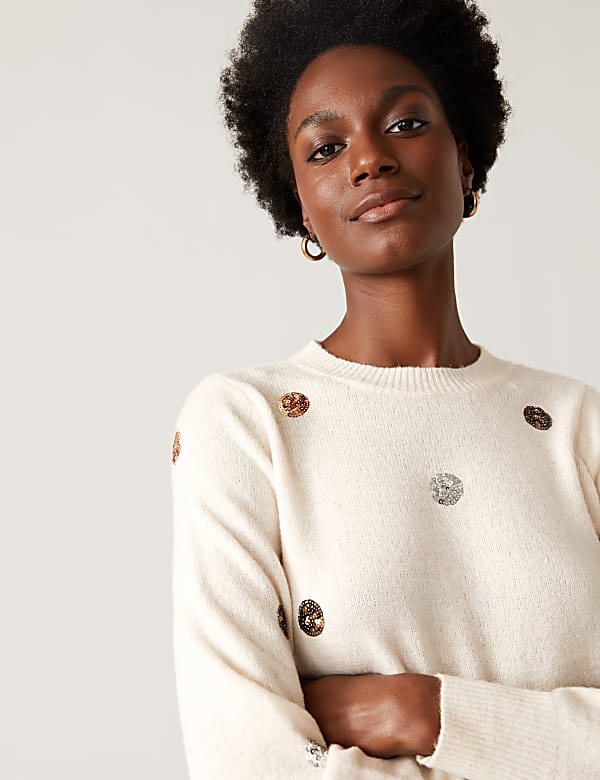 Sequin Polka Dot Crew Neck Relaxed Jumper