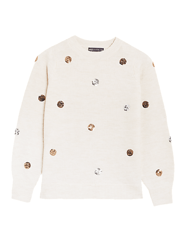 Sequin Polka Dot Crew Neck Relaxed Jumper