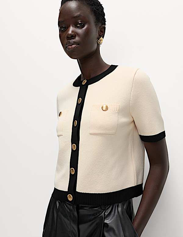 Tipped Detail Cropped Cardigan - US