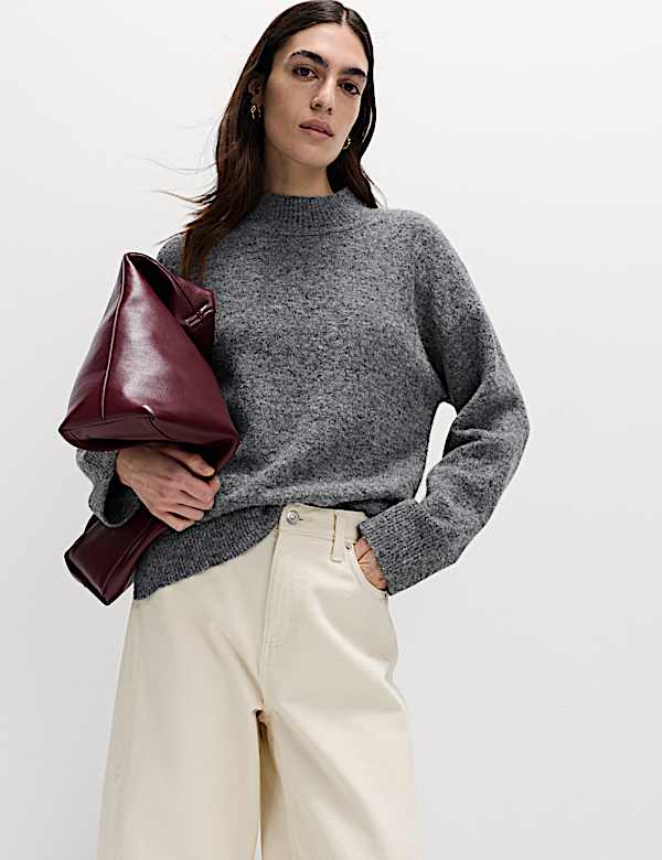 Funnel Neck Relaxed Jumper With Wool - US