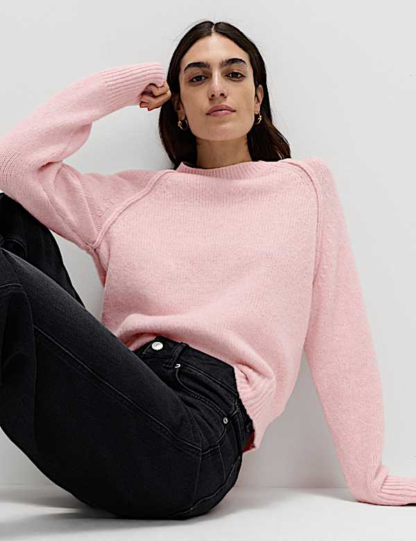 Textured Crew Neck Jumper with Wool - RS
