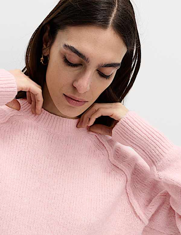 Textured Crew Neck Jumper with Wool - RS