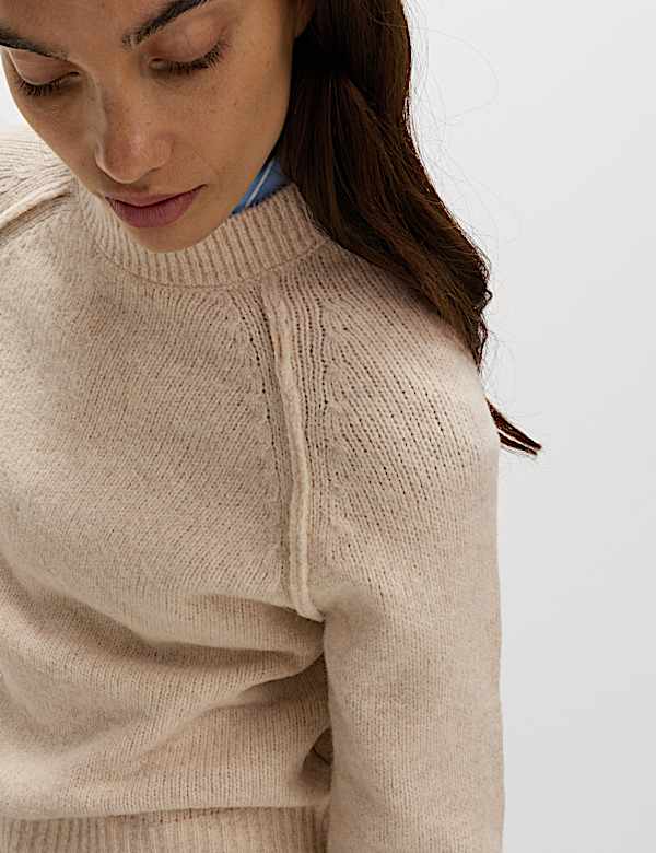 Textured Crew Neck Jumper with Wool - JE