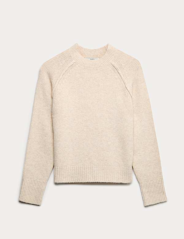 Textured Crew Neck Jumper with Wool - JE