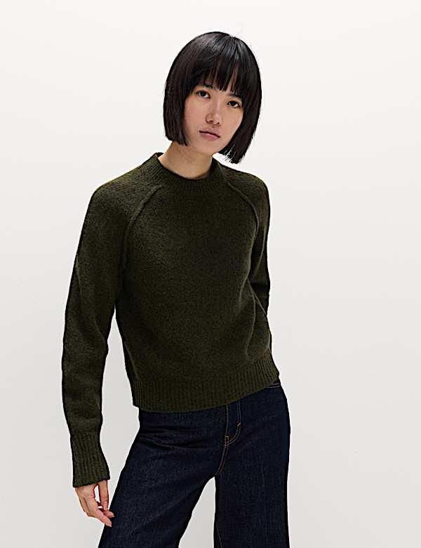 Pullover mit Rundhalsausschnitt, Strukturmuster und Wollanteil - AT