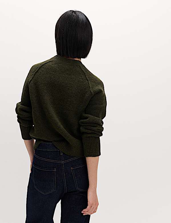 Pullover mit Rundhalsausschnitt, Strukturmuster und Wollanteil - AT