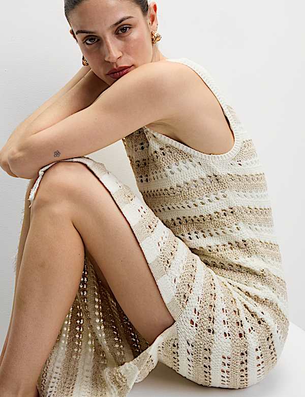 Robe en maille de coton &agrave; rayures - LU