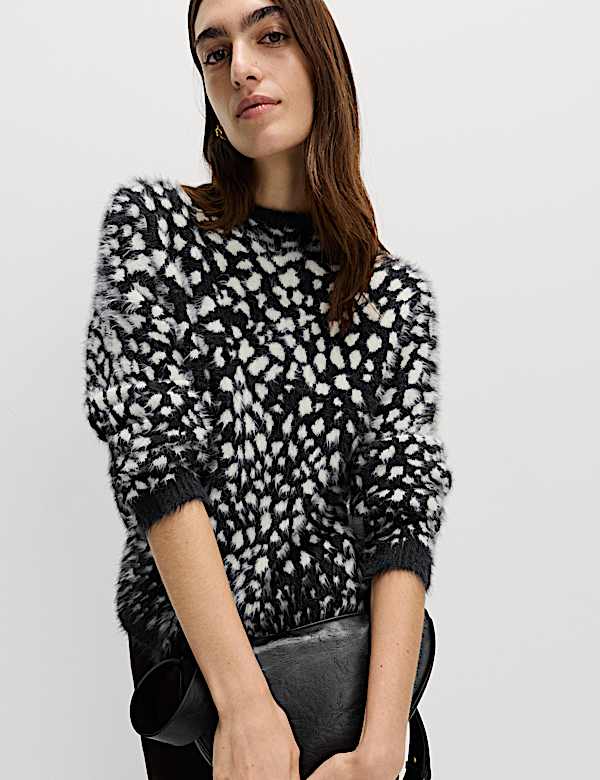 Animal Print Crew Neck Relaxed Jumper - MX