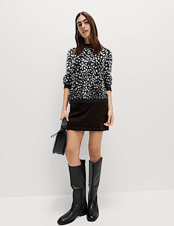 Animal Print Crew Neck Relaxed Jumper - MX