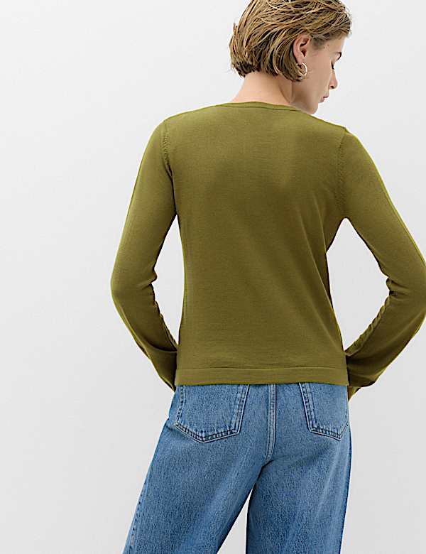 Pure Merino Wool Crew Neck Button Detail Jumper - UA