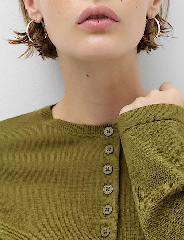 Pure Merino Wool Crew Neck Button Detail Jumper - UA