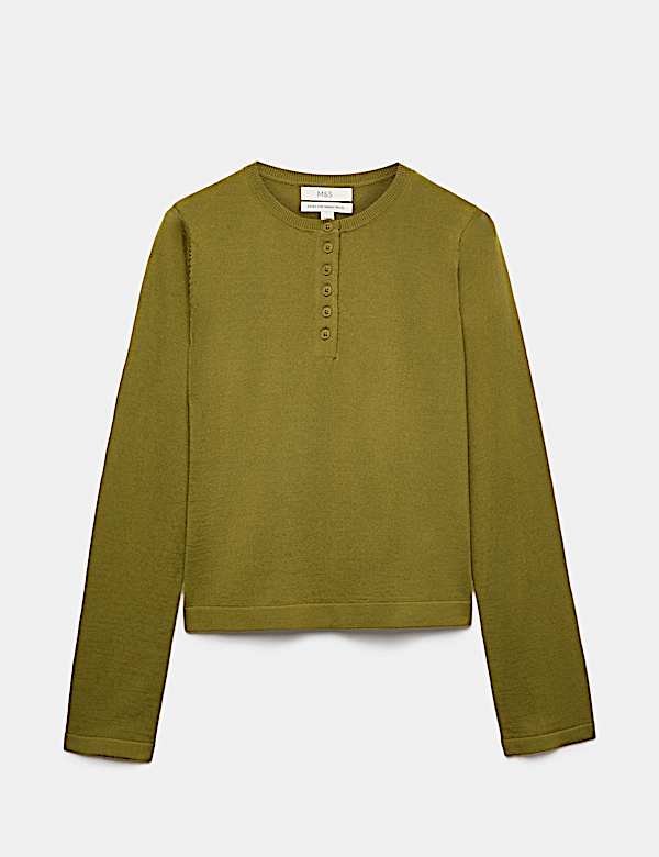 Pure Merino Wool Crew Neck Button Detail Jumper - UA