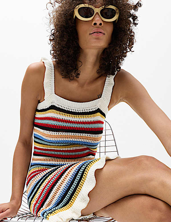 marks and spencer knitted dress Cotton Rich Striped Knitted Mini Dress | MULTI | Dresses